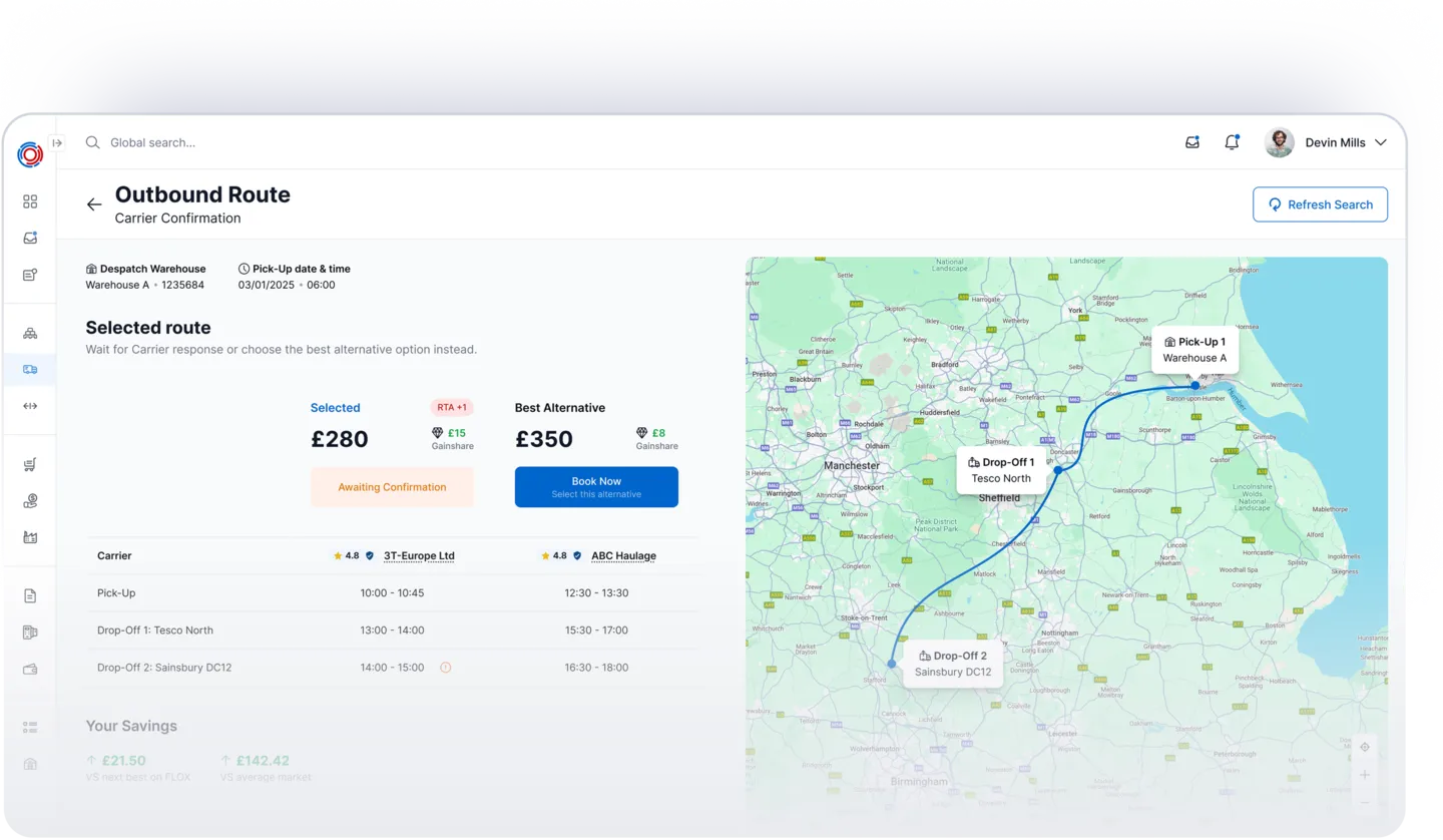 FLOX E2E Visibility Dashboard showing end-to-end supply chain tracking