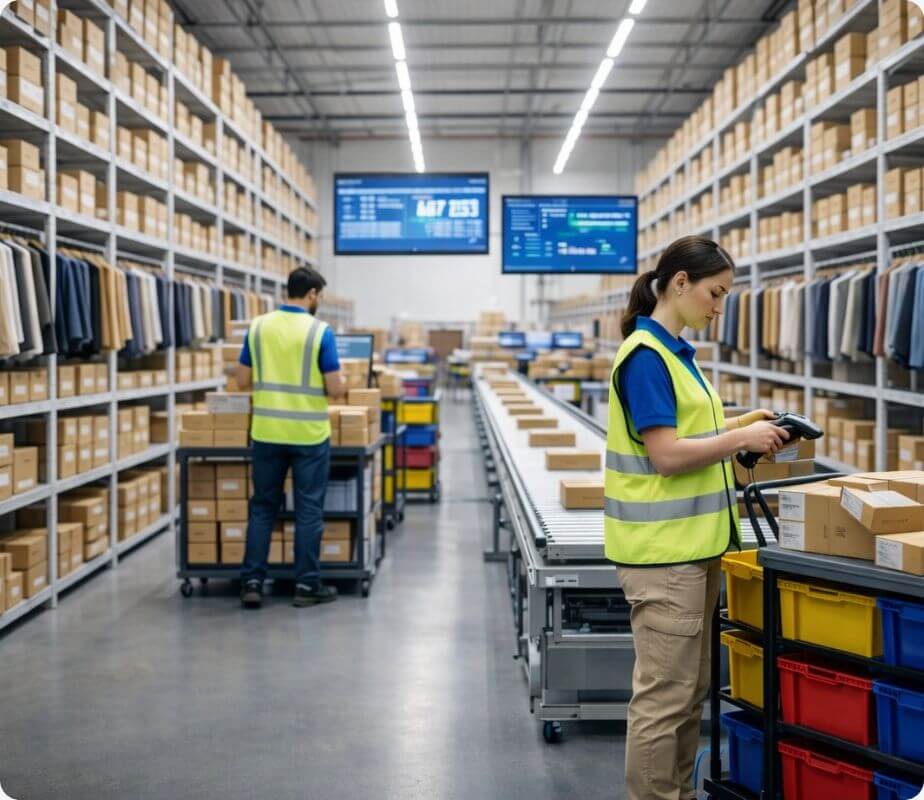 A woman working at a fashion and retail distribution warehouse - FLOX