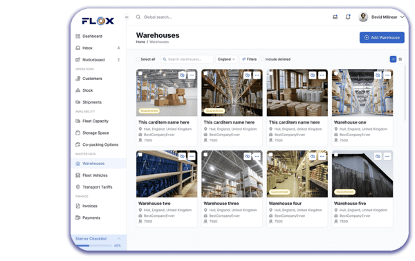Warehouse Providers Dashboard - FLOX